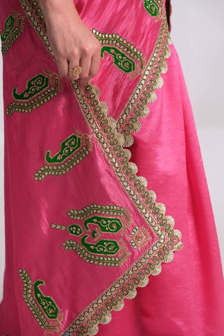 Shop_Almaari By Pooja Patel_Pink Silk Gota Patti, Embroidery, Metallic Rang Paisley Saree With Blouse _Online_at_Aza_Fashions