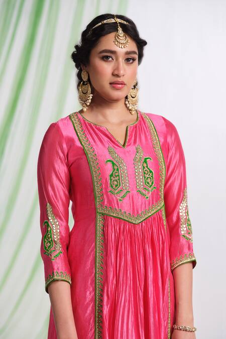 Almaari By Pooja Patel_Pink Silk, Shantoon, Organza Embroidery, Gota Patti, Rangmanch Anarkali Set _Online_at_Aza_Fashions
