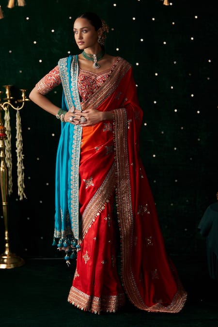 Almaari By Pooja Patel Nagara Embroidered Saree With Blouse 