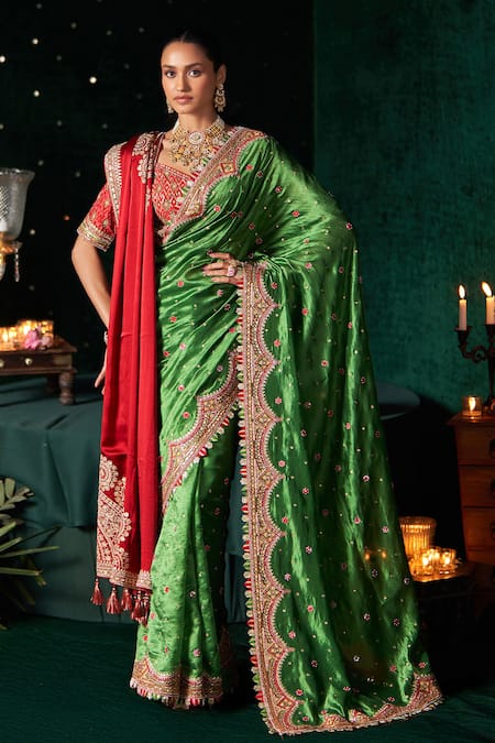 Almaari By Pooja Patel Bansuri Silk Embroidered Saree With Blouse 