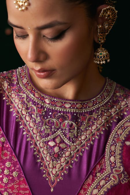 Shop_Almaari By Pooja Patel_Pink Organza, Silk Gota Patti, Embroidery, Mirrors, Ektara Saree With Blouse 