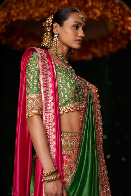 Almaari By Pooja Patel Sarod Geometric Woven Lehenga Set 