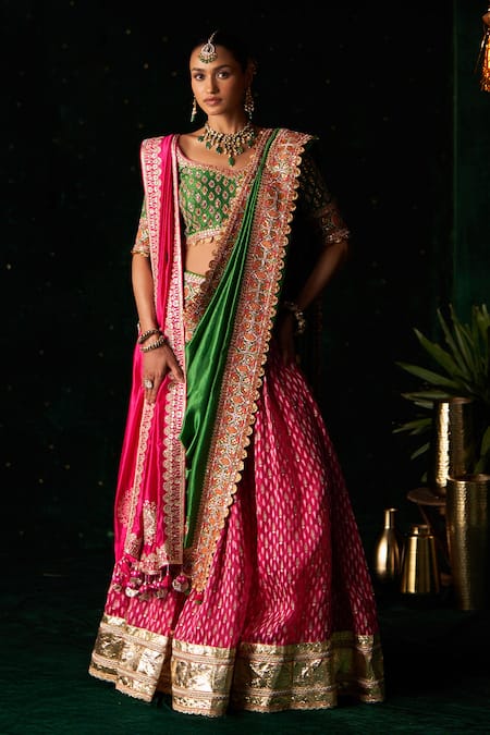 Almaari By Pooja Patel Sarod Geometric Woven Lehenga Set 