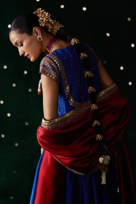 Almaari By Pooja Patel_Blue Silk, Cotton, Lycra Mirrors, Embroidery, Zari, Mandolin Anarkali Set _Online_at_Aza_Fashions