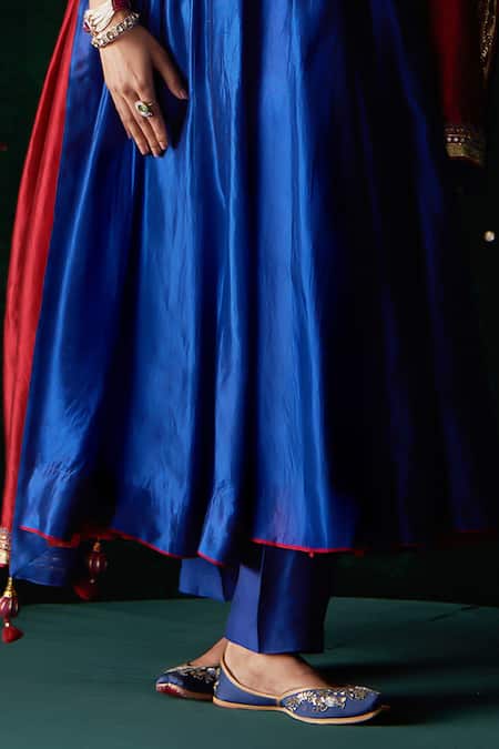 Shop_Almaari By Pooja Patel_Blue Silk, Cotton, Lycra Mirrors, Embroidery, Zari, Mandolin Anarkali Set _Online_at_Aza_Fashions
