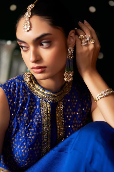 Buy_Almaari By Pooja Patel_Blue Chanderi Silk, Organza Gota Patti, Sequins, Mridang Anarkali Set 