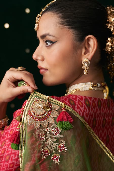 Almaari By Pooja Patel_Red Silk, Shantoon, Organza Embroidery, Mirrors, Gota Pakhawaj Printed Kurta Set _Online_at_Aza_Fashions