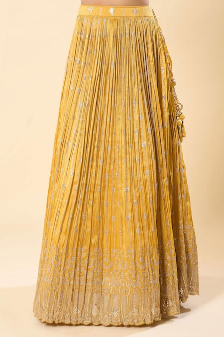 Shop Samyukta Singhania Yellow Silk, Georgette, Taffeta Embroidery, Sequins Sweetheart Hand Lehenga Set Online at Aza Fashions Shop_Samyukta Singhania_Yellow Silk, Georgette, Taffeta Embroidery, Sequins Sweetheart Hand Lehenga Set _Online_at_Aza_Fashions