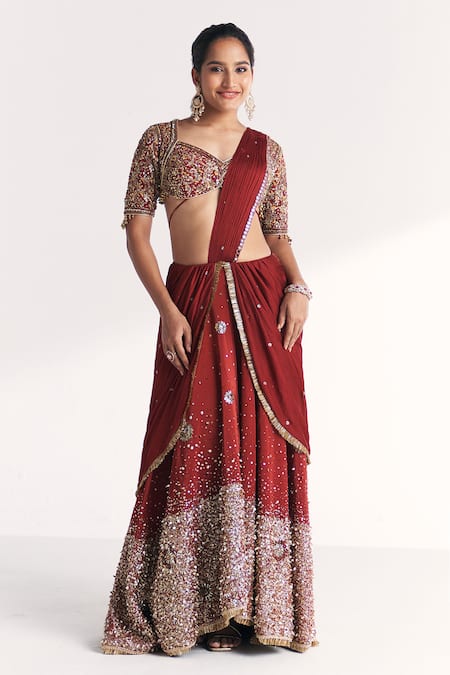 Studio Bagechaa Naveli Embroidered Pre-Stitched Saree With Blouse 