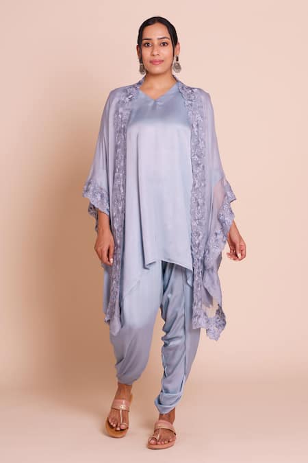 Brij Ziya Grey Embroidered Cape Set 