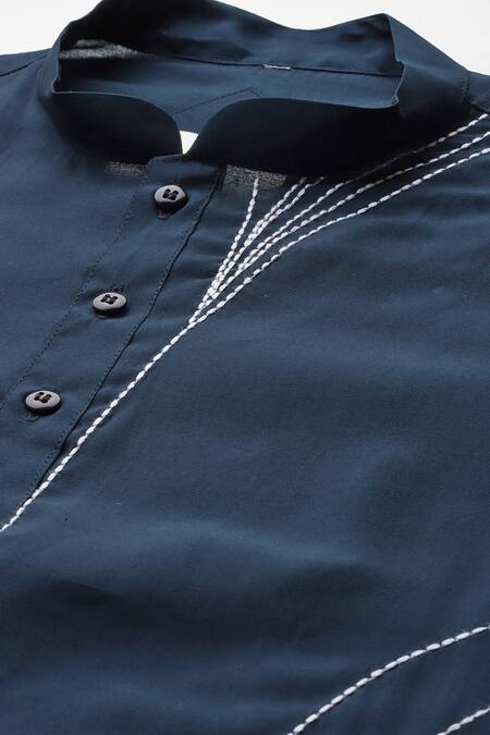 Sayisha_Navy Silk, Crepe Embroidery Abstract Kurta _Online_at_Aza_Fashions