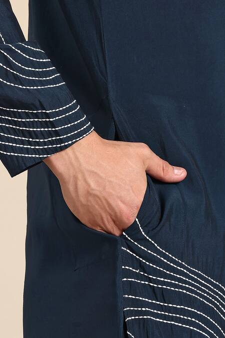 Buy_Sayisha_Navy Silk, Crepe Embroidery Abstract Kurta _Online_at_Aza_Fashions