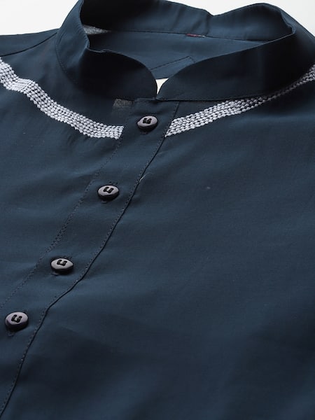 Sayisha_Navy Silk, Crepe Embroidery Abstract Kurta _Online_at_Aza_Fashions