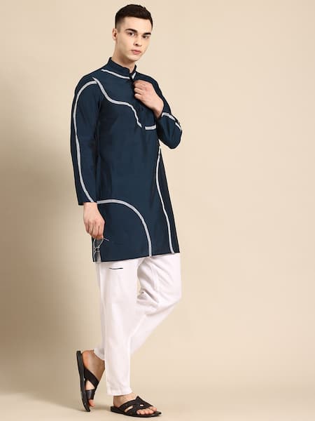 Buy_Sayisha_Navy Silk, Crepe Embroidery Abstract Kurta _Online_at_Aza_Fashions