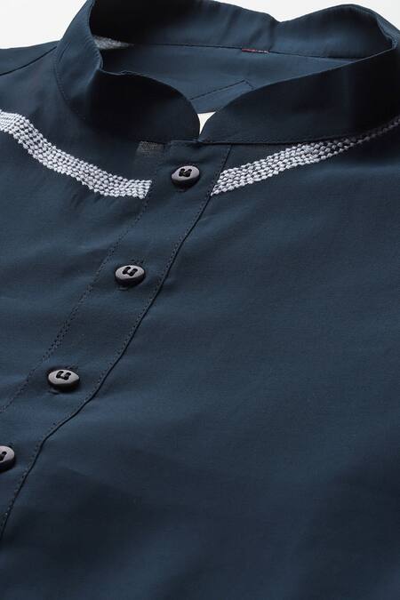 Sayisha_Navy Silk, Crepe Embroidery Kurta _Online_at_Aza_Fashions
