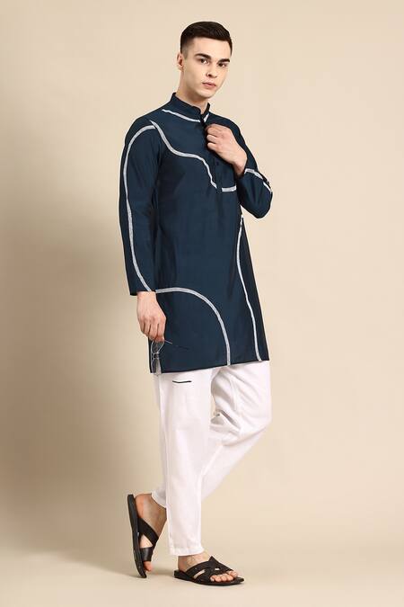Buy_Sayisha_Navy Silk, Crepe Embroidery Kurta _Online_at_Aza_Fashions