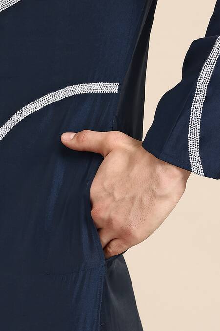 Shop_Sayisha_Navy Silk, Crepe Embroidery Kurta _Online_at_Aza_Fashions