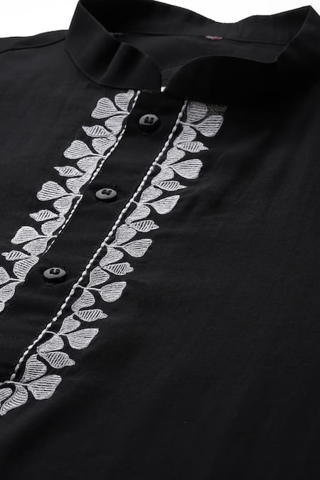 Sayisha_Black Crepe Embroidery Abstract Kurta _Online_at_Aza_Fashions