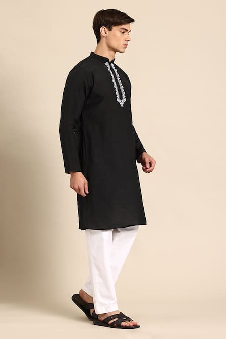 Buy_Sayisha_Black Crepe Embroidery Abstract Kurta _Online_at_Aza_Fashions