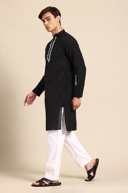 Shop_Sayisha_Black Crepe Embroidery Abstract Kurta _Online_at_Aza_Fashions