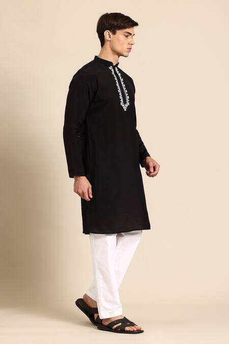 Sayisha_Black Crepe Embroidery Abstract Kurta _at_Aza_Fashions
