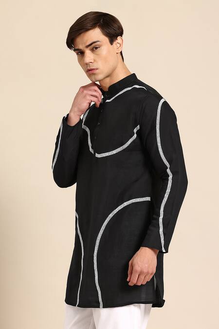 Buy_Sayisha_Black Silk, Crepe Embroidery Abstract Kantha Kurta _Online_at_Aza_Fashions