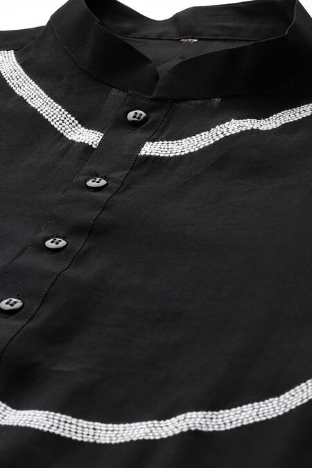Shop_Sayisha_Black Silk, Crepe Embroidery Abstract Kantha Kurta _Online_at_Aza_Fashions