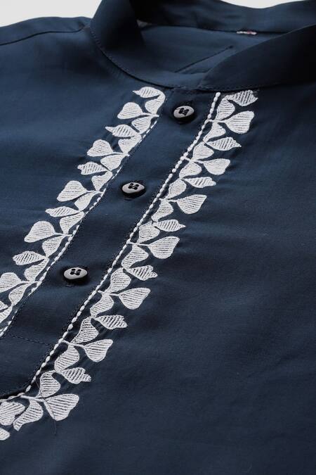 Shop_Sayisha_Navy Silk, Crepe Embroidery Abstract Kantha Kurta _Online_at_Aza_Fashions