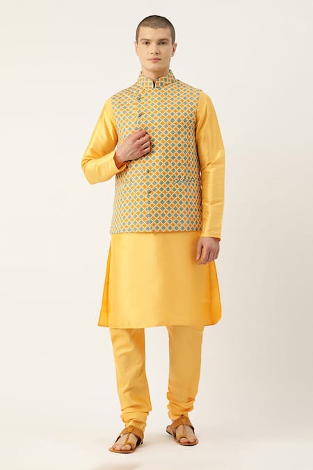 Sayisha Yellow Printed Woven Nehru Jacket 