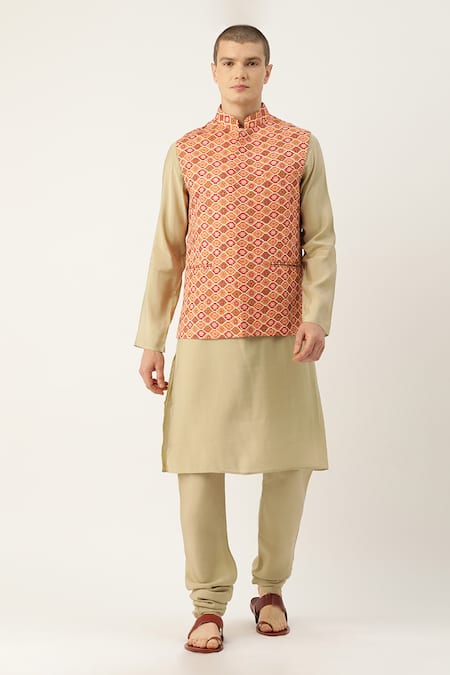 Sayisha Vermillion Embroidered Pure Cotton Nehru Jacket  
