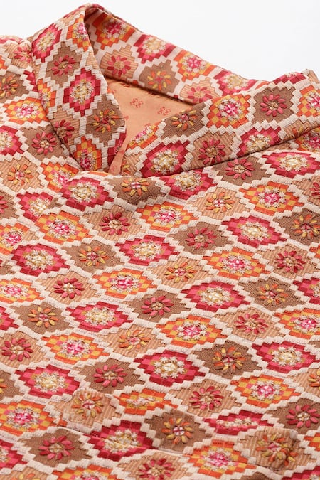 Buy_Sayisha_Rust Satin Embroidery Vermillion Pure Cotton Nehru Jacket _Online_at_Aza_Fashions