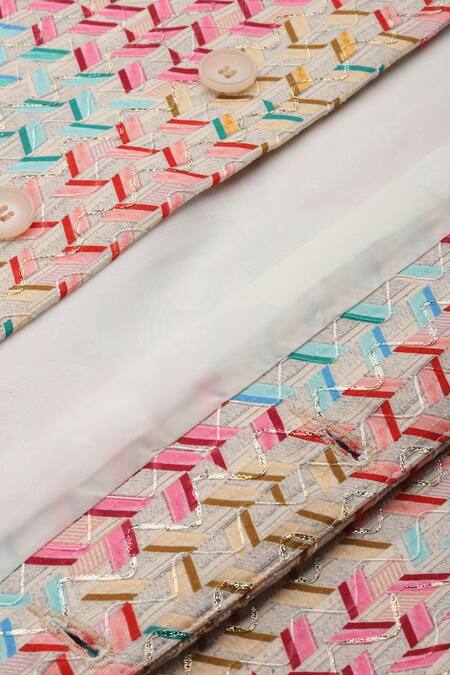 Shop_Sayisha_Off White Silk Embroidery Pure Cotton Nehru Jacket _Online_at_Aza_Fashions