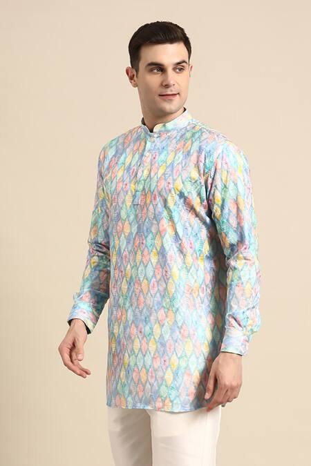 Buy_Sayisha_Blue Cotton Geometric Self Design Pure Kurta _Online_at_Aza_Fashions