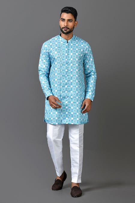 Sayisha_Blue Cotton Embroidered Kurta _Online_at_Aza_Fashions