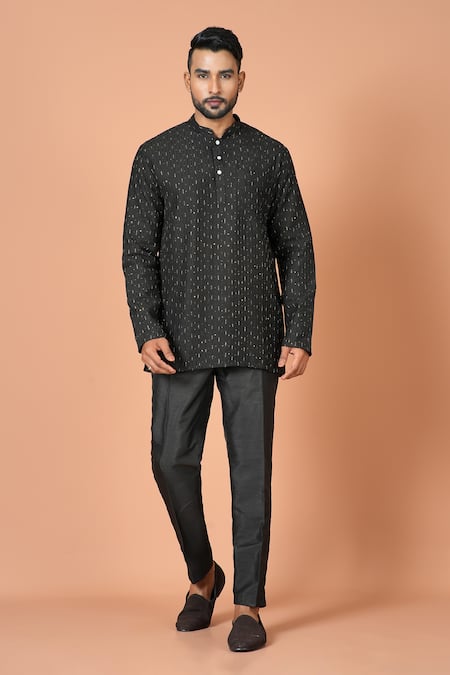 Buy_Sayisha_Black Cotton Sequins, Embroidery Striped Kurta _Online_at_Aza_Fashions