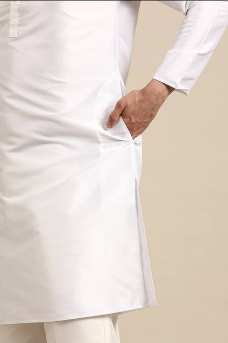 Sayisha_White Silk Solid Long Kurta _Online_at_Aza_Fashions