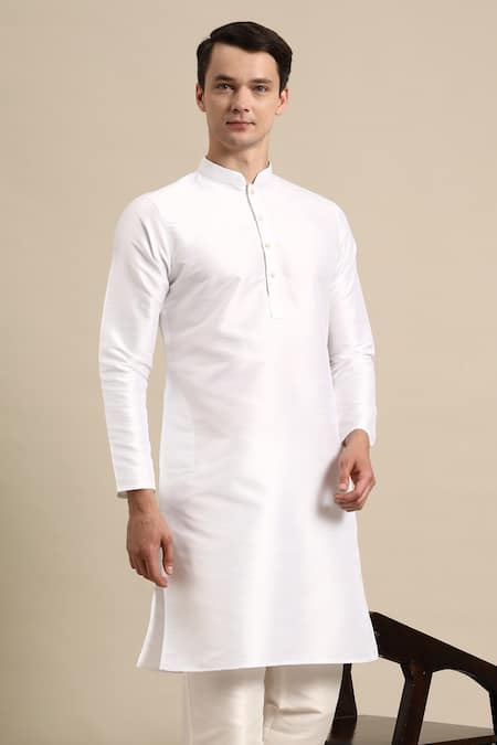 Buy_Sayisha_White Silk Solid Long Kurta _Online_at_Aza_Fashions