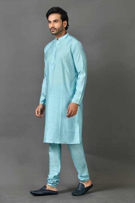 Buy_Sayisha_Sky Blue Silk Solid Long Kurta _Online_at_Aza_Fashions