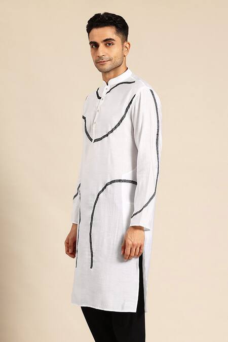 Sayisha_White Cotton Embroidery, Metallic Thread Abstract Kurta _Online_at_Aza_Fashions