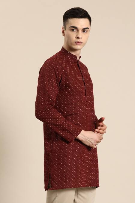 Sayisha_Maroon Cotton Abstract Printed Straight Kurta _Online_at_Aza_Fashions