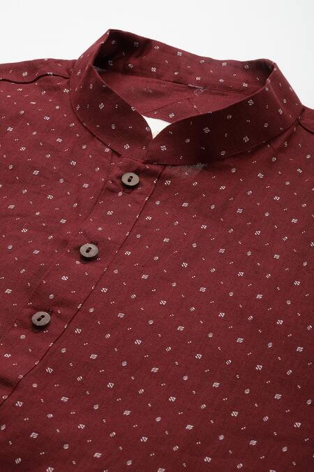 Shop_Sayisha_Maroon Cotton Abstract Printed Straight Kurta _Online_at_Aza_Fashions