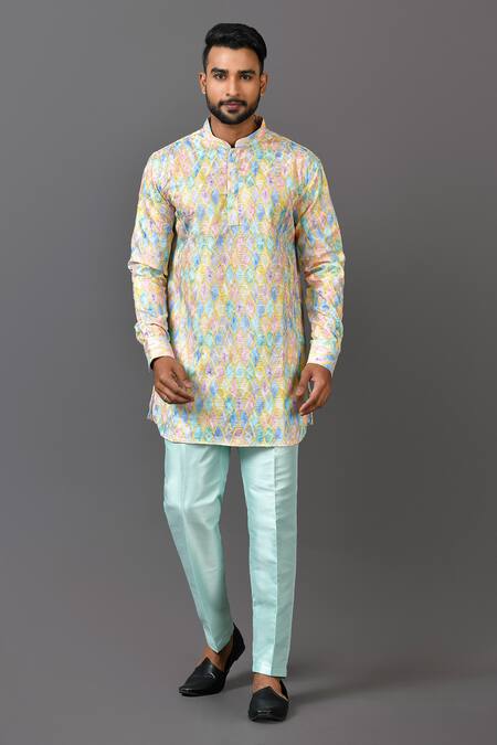 Sayisha_Multi Color Satin Abstract Printed Straight Kurta _Online_at_Aza_Fashions