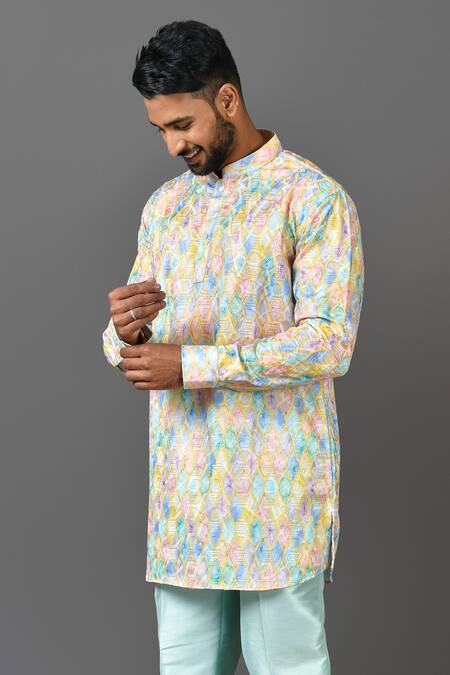 Buy_Sayisha_Multi Color Satin Abstract Printed Straight Kurta _Online_at_Aza_Fashions