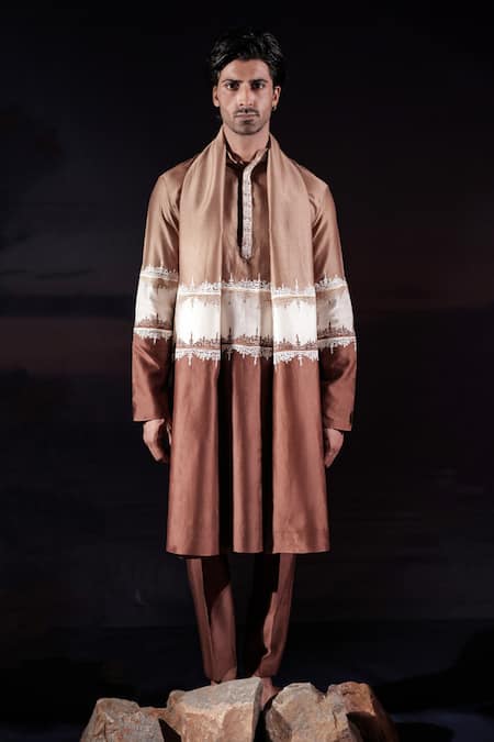 Jubinav Chadha Colorblocked Embroidered Kurta Set With Stole 