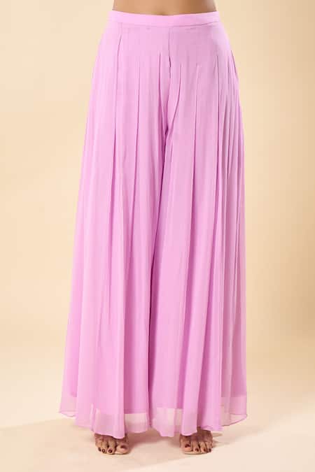 Shop_Samyukta Singhania_Pink Georgette Embroidery, Beads Sweetheart Neck Hand Blouse Palazzo Set _Online_at_Aza_Fashions