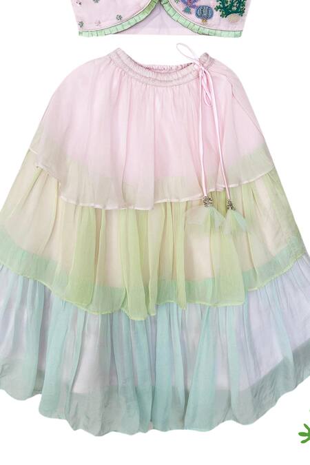 Toddle Kidswear_Pink Georgette, Organza, Crepe Embroidery Under The Sea Skirt With Top _Online_at_Aza_Fashions