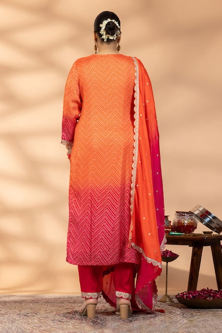 Mamicha Ombre Chiffon Embroidered Kurta Set  