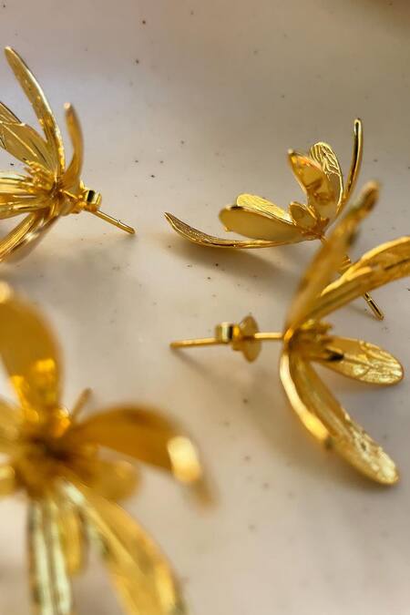 KEFI-CO_Gold Plated Fiore Stud Earrings _Online_at_Aza_Fashions