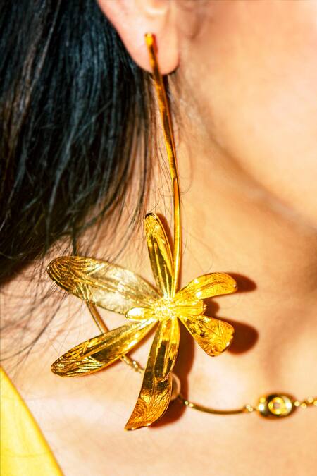 KEFI-CO_Gold Plated Fiore Dangler Earrings _Online_at_Aza_Fashions