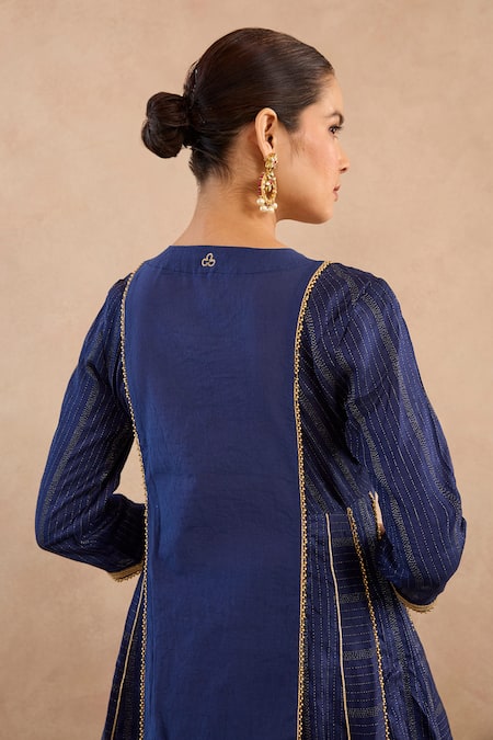 Nero India Navy Chanderi , Embroidery, Zari Round Lotus Anarkali And Pant Set Online at Aza Fashions Nero India_Navy Chanderi , Embroidery, Zari Round Lotus Anarkali And Pant Set _Online_at_Aza_Fashions